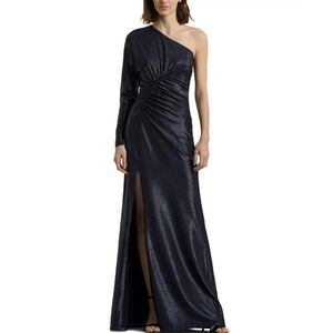 🔥Ralph Lauren Metallic Knit One-Shoulder Black Gown
